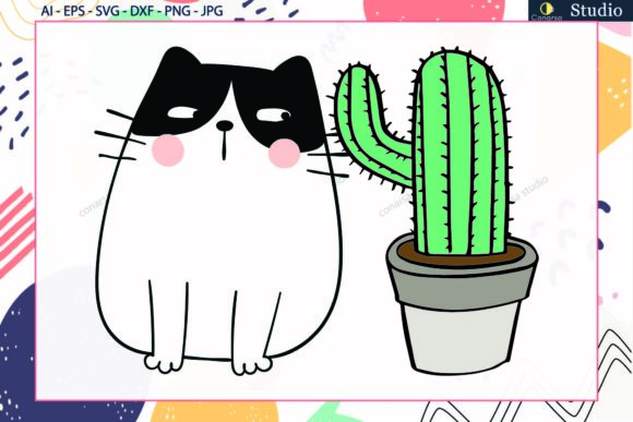 Cat and Cactus Floral Svg