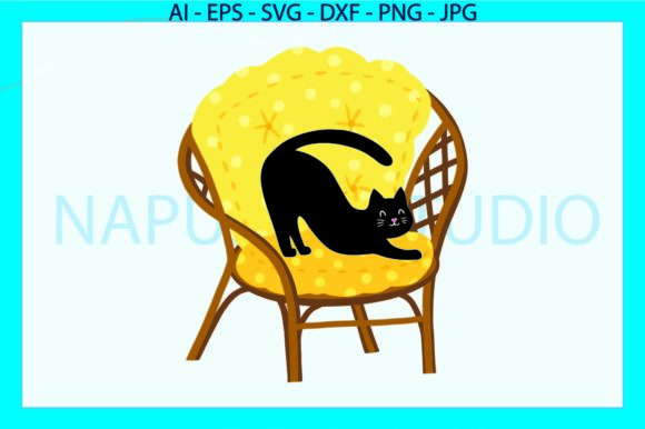 Cat Black and Chair Svg