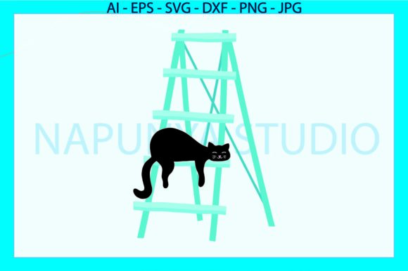 Cat Black and Plant Rack Svg