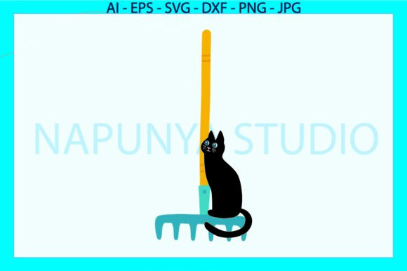 Cat Black and Tools Gardening Svg