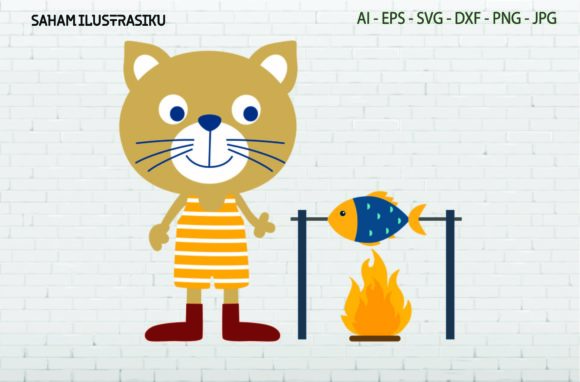 Cat Burns Fish from Fishing Svg