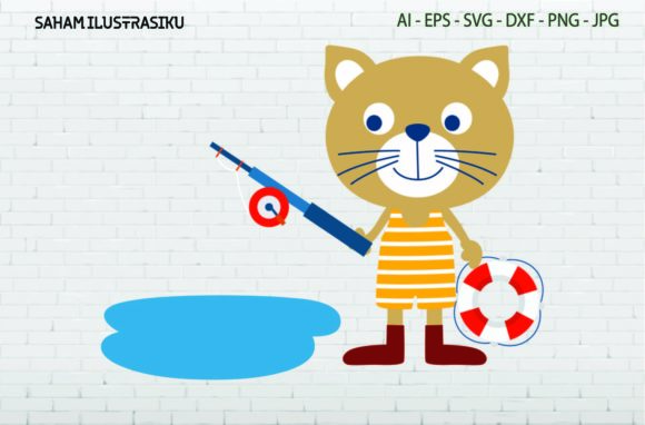 Cat Fiahing Fish Bond Svg