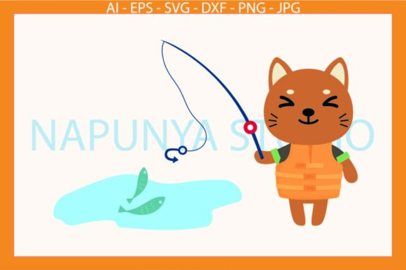 Cat Fishing in Fish Pond SVG EPS