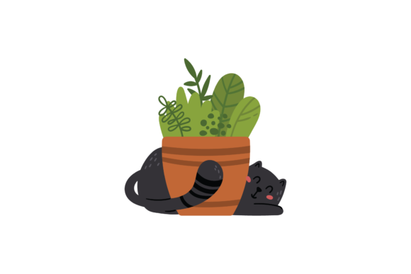 Cat Hiding Behind Potted Plants Svg