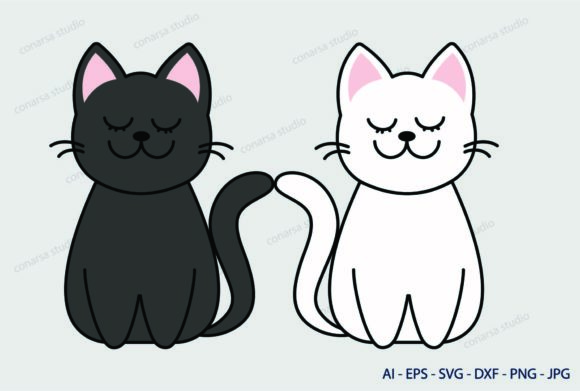 Cat Love Black and White Svg