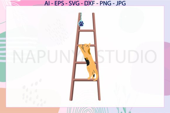 Cat Playing on the Stairs Svg
