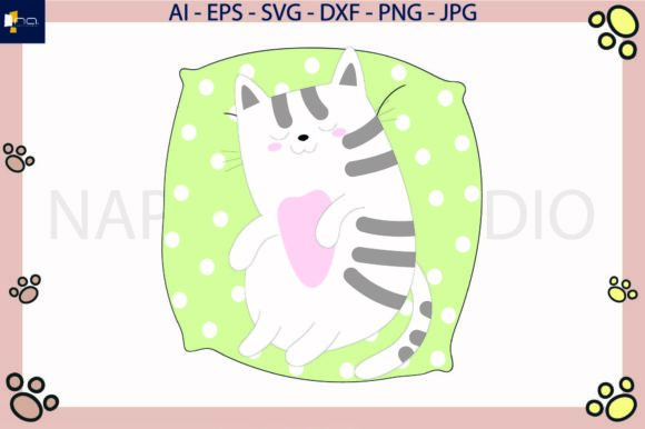 Cat Sleep Pillow Green Svg