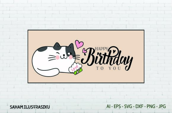 Cat Stickers Birthday Lettering Card Svg