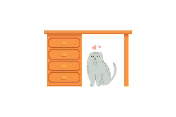 Cat Under the Desk Svg