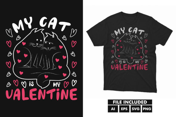 Cat Valentine Love T-Shirt SVG Design