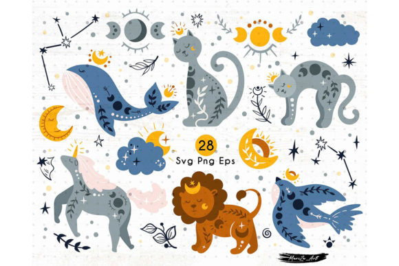 Cute Celestial Boho Animals SVG Bundle