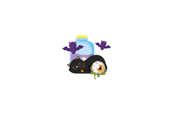 Halloween Cat Black Ghost and Bat Svg