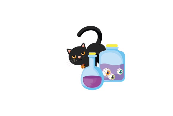 Halloween Cat Black Ghost Eye Jar Svg