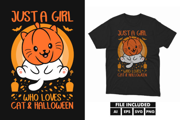 Halloween Cat Pumpkins T-shirt Design
